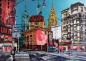 Preview: New York City Street Sandra Rauch Handsiebdruck, Malerei + Schlagmetall unter Acrylglas von der Gallerie EinBild EinRahmen